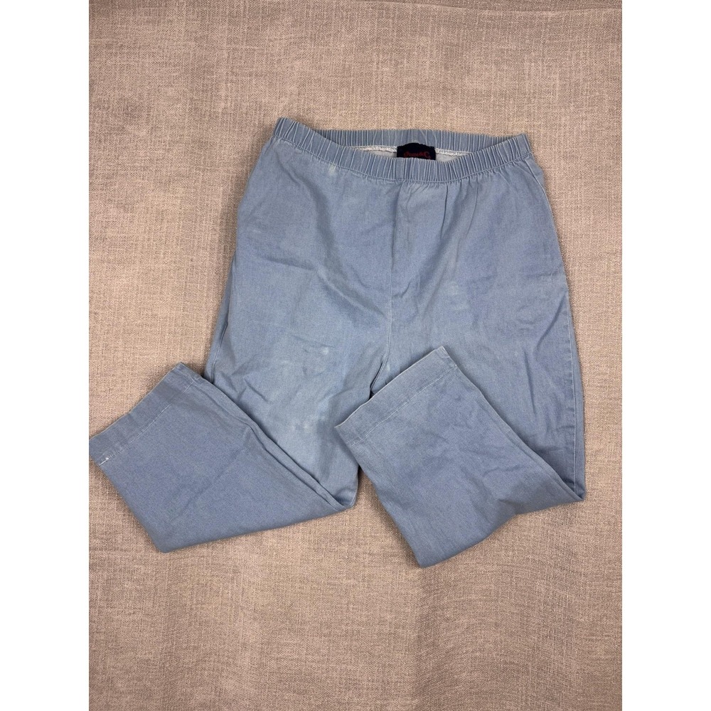 Denim & Co. Capri Pants Womens L Light Blue Chambray Pull On Bleach Stain
